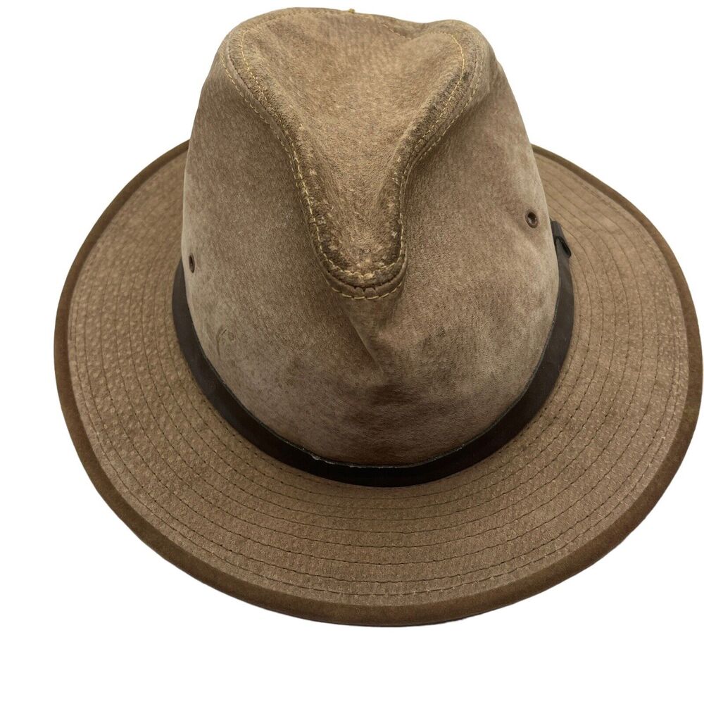 Henschel Hat Company USA Suede Leather Brown Size L 7 Men Women Unisex Retro Vtg